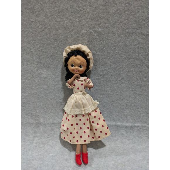 Vintage Hand Painted Doll Stockinette African Red Polka‎ Dot Dress Collection - Picture 1 of 9
